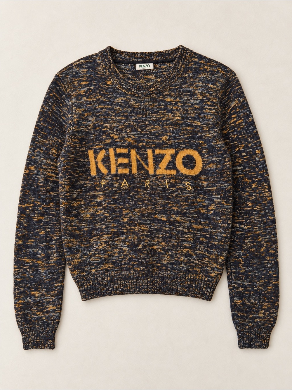 KENZO Women's Navy and Mustard Marled Logo Crewneck Sweater